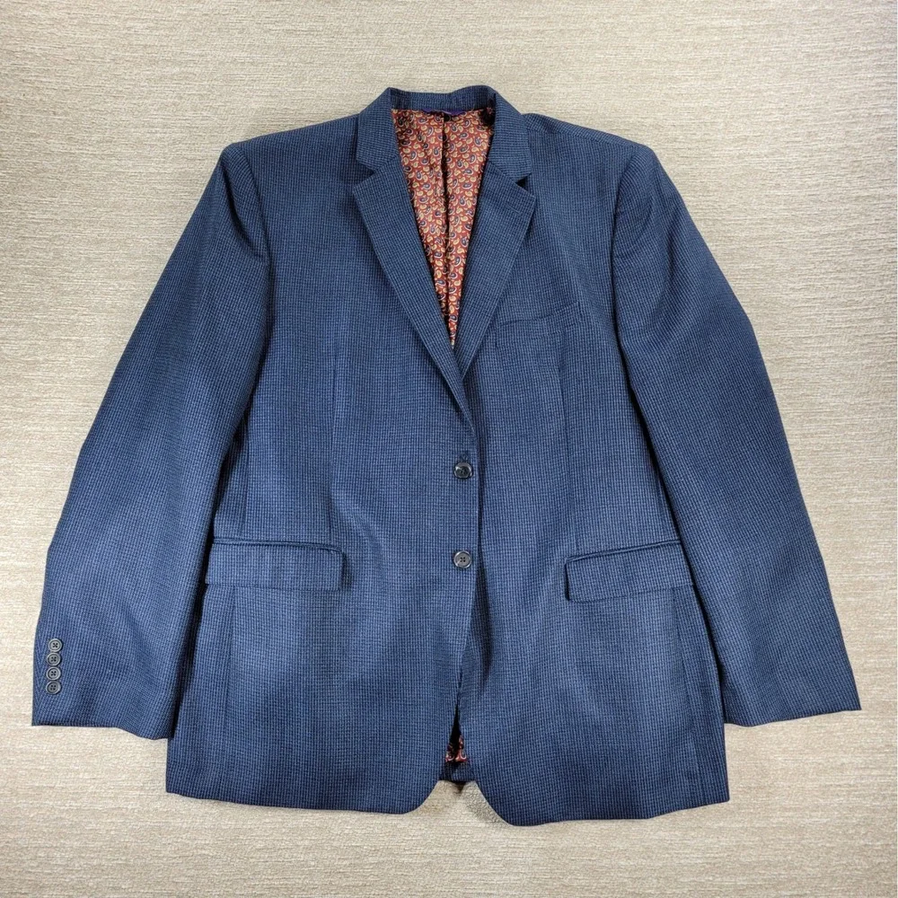 Alan Flusser Blazer Jacket XXL Mens Navy Micro Check Paisley Lined Sport Coat
